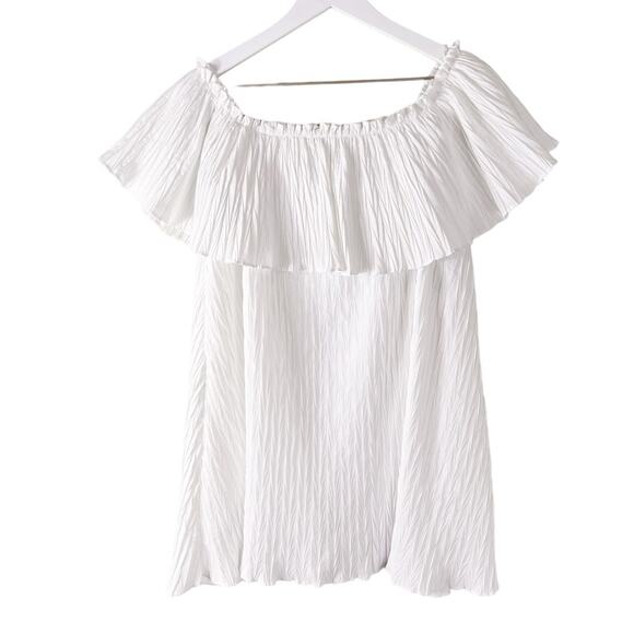 Zara White Off Shoulder Pleated Plisse Mini Dress‎ XS - Picture 7 of 9